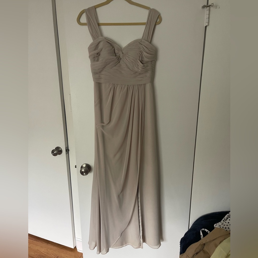Azazie Taupe Bustier Wrap Maxi Dress for Weddings